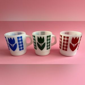 Set of 3 vintage, milkglass tulip mugs made by Termocrisa